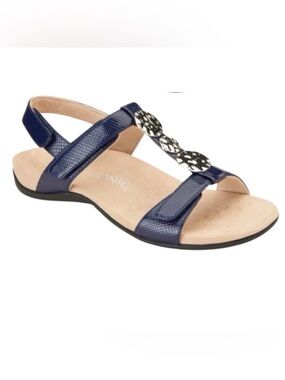 Vionic Farrah Lizard Leather Navy Blue adjustable strap Sandal size 11